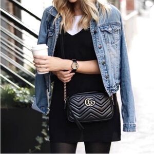 Authentic Gucci Marmont crossbody bag black leather gold GG hardware